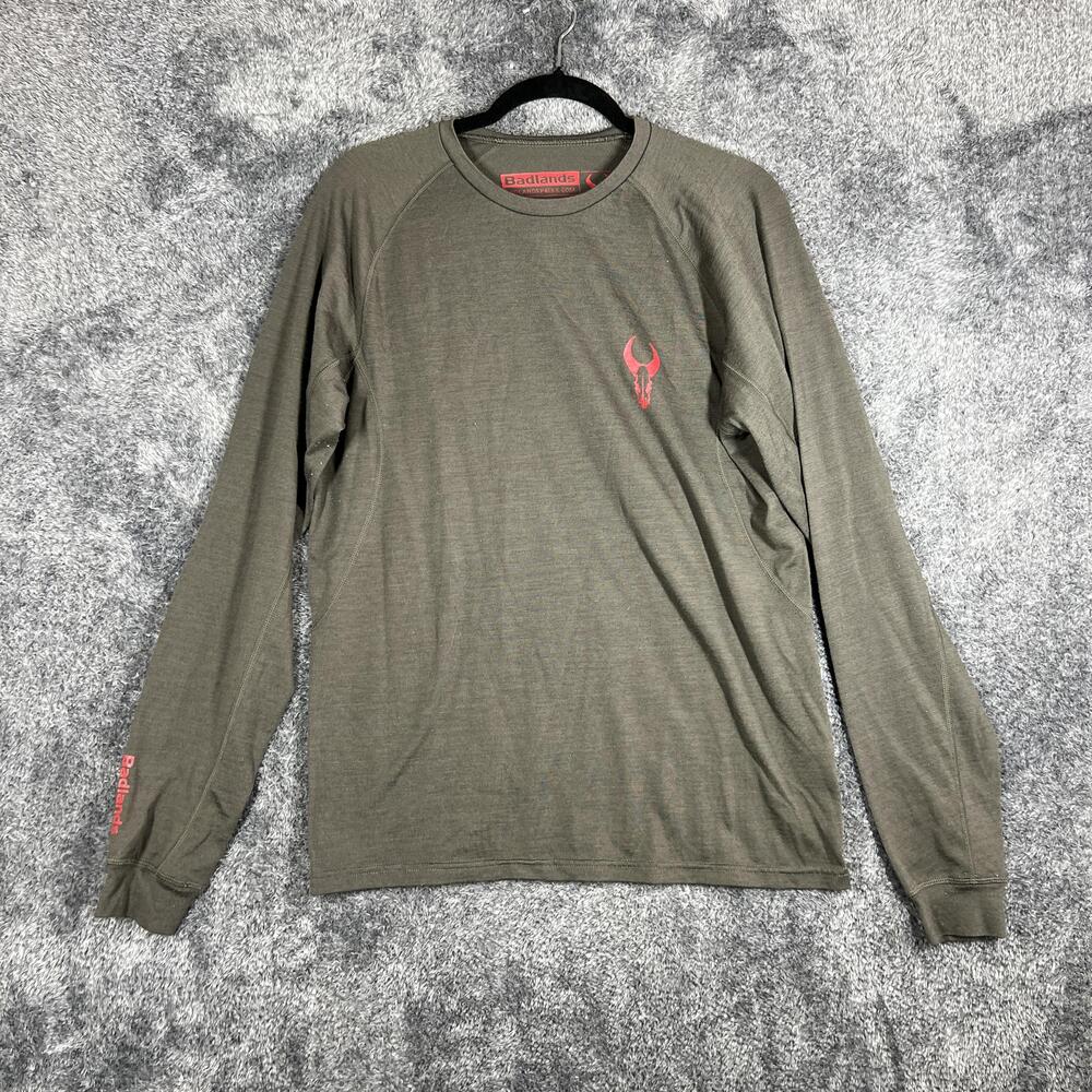 Badlands Shirt Mens M Green Long Sleeve Crew Neck Mutton LS Wool Tagless